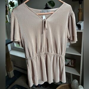 Absolutely Famous Satin Beige Top with Tie Detail